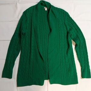 LLBean Green Open Front Cardigan Size Large